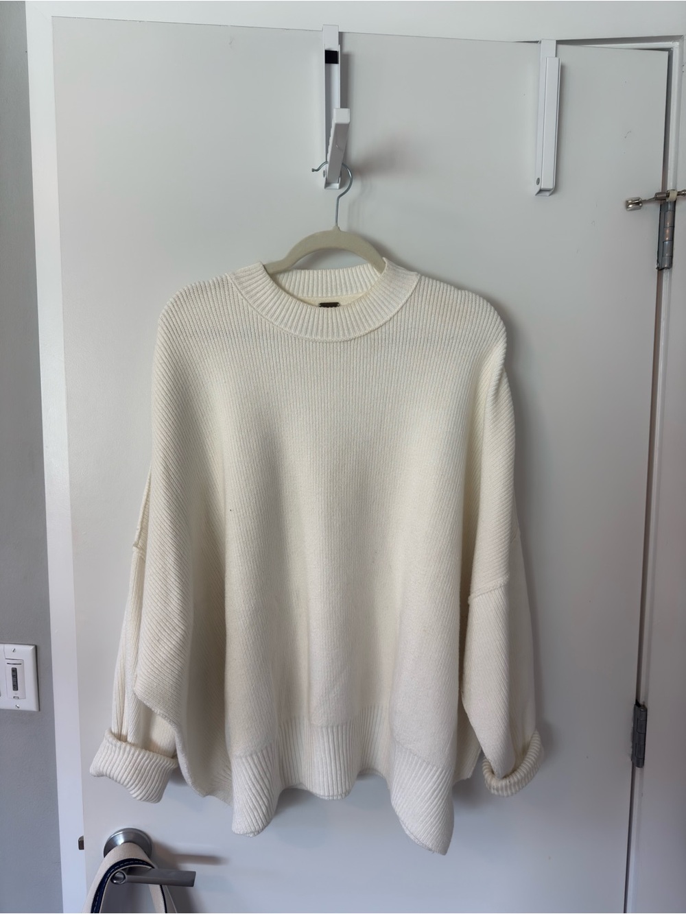 Free People Women's Cream Oversized Rib-Knit Sweater